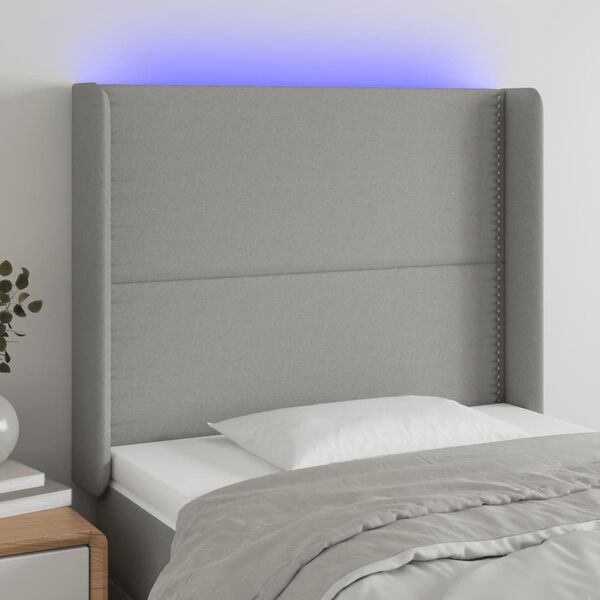 vidaXL T&ecirc;te de lit &agrave; LED Gris clair 93x16x118/128 cm Tissu