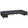 vidaXL Salon de jardin 10 pcs avec coussins Noir Bois de pin