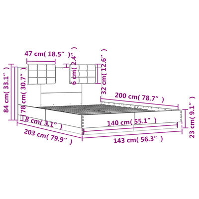 vidaXL Cadre de lit tête de lit et lumières LED chêne marron 140x200cm