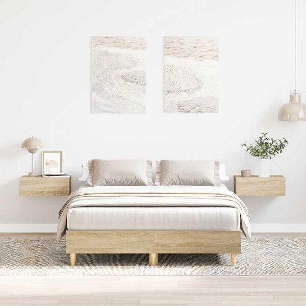 vidaXL Cadre de lit sans matelas ch&ecirc;ne sonoma 135x190 cm