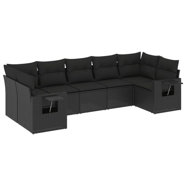 vidaXL Salon de jardin 7 pcs avec coussins noir r&eacute;sine tress&eacute;e
