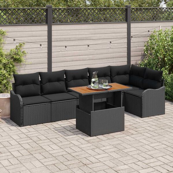 vidaXL Ensemble de canapé de jardin 7 pcs Noir Poly rotin