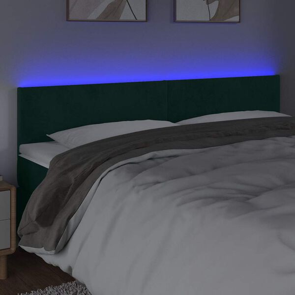 vidaXL T&ecirc;te de lit &agrave; LED Vert fonc&eacute; 180x5x78/88 cm Velours
