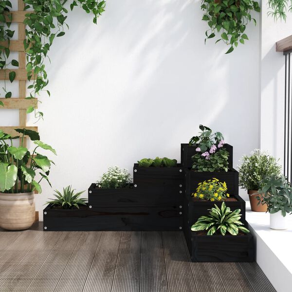 vidaXL Jardini&egrave;re 4 niveaux 80,5x79x36 cm noir bois de pin massif