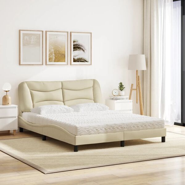 vidaXL Lit avec matelas Hvar cr&egrave;me 160x200 cm tissu