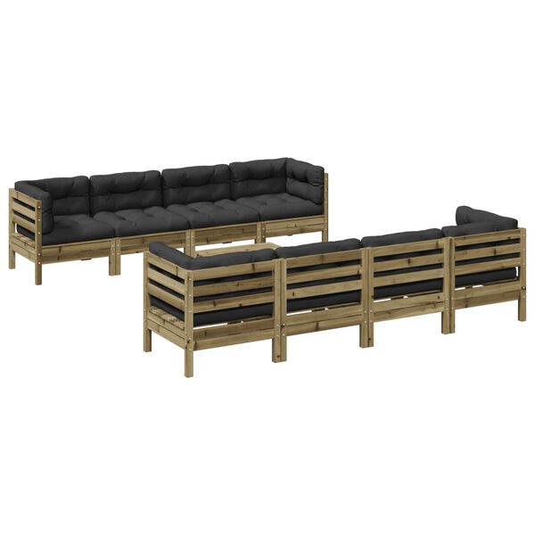 vidaXL Salon de jardin 9 pcs avec coussins bois de pin impr&eacute;gn&eacute;