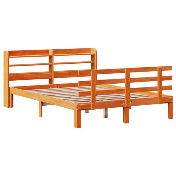 vidaXL Cadre de lit et t&ecirc;te de lit sans matelas cire marron 140x200 cm