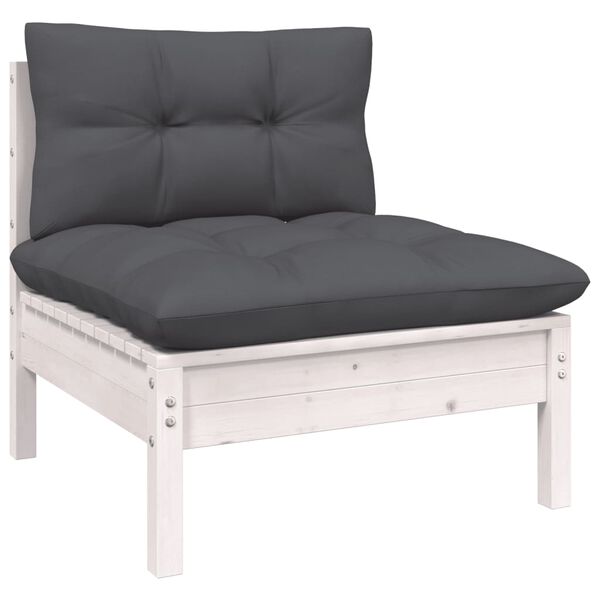 vidaXL Salon de jardin 13 pcs avec coussins blanc bois de pin solide