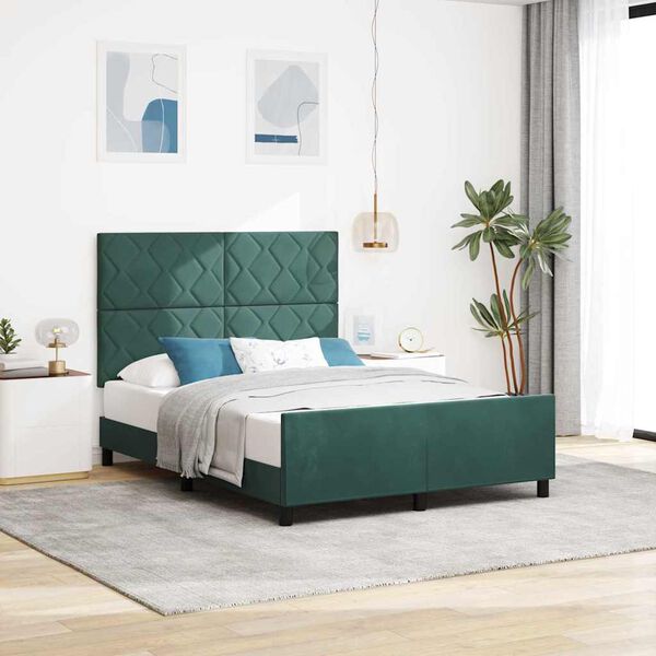 vidaXL Lit &agrave; ressorts avec t&ecirc;te de lit Vert fonc&eacute; 140 x 190 cm Velours