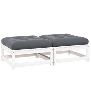 vidaXL Repose-pieds de jardin avec coussins lot de 2 Blanc Bois de pin