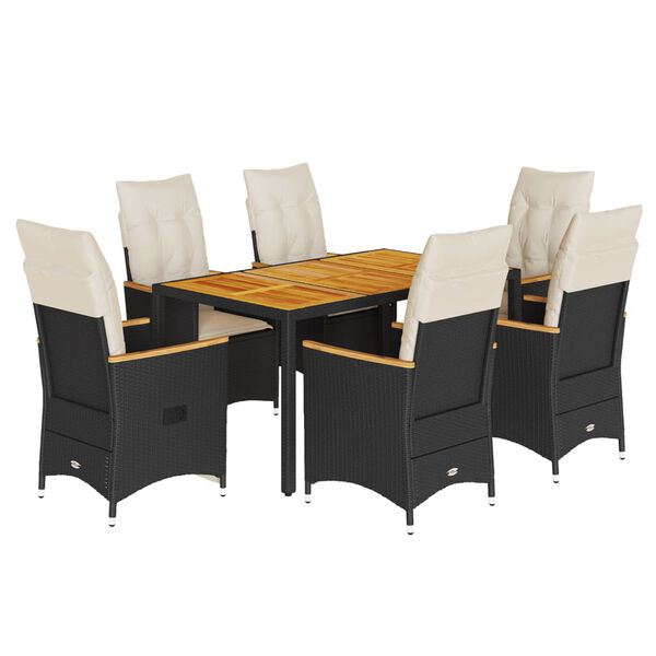 vidaXL Ensemble &agrave; manger de jardin coussins 7pcs Noir R&eacute;sine tress&eacute;e