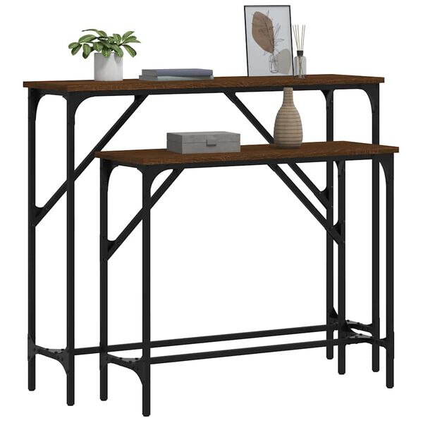 vidaXL Tables console 2 pcs ch&ecirc;ne marron bois d'ing&eacute;nierie