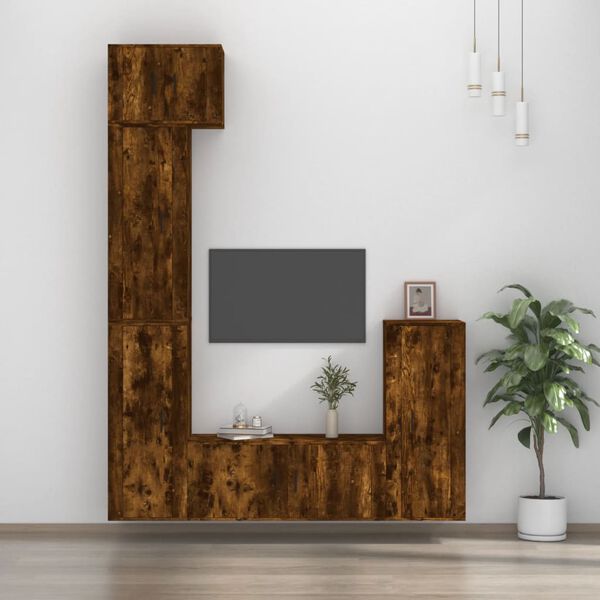 vidaXL Ensemble de meubles TV 5 pcs Ch&ecirc;ne fum&eacute; Bois d'ing&eacute;nierie
