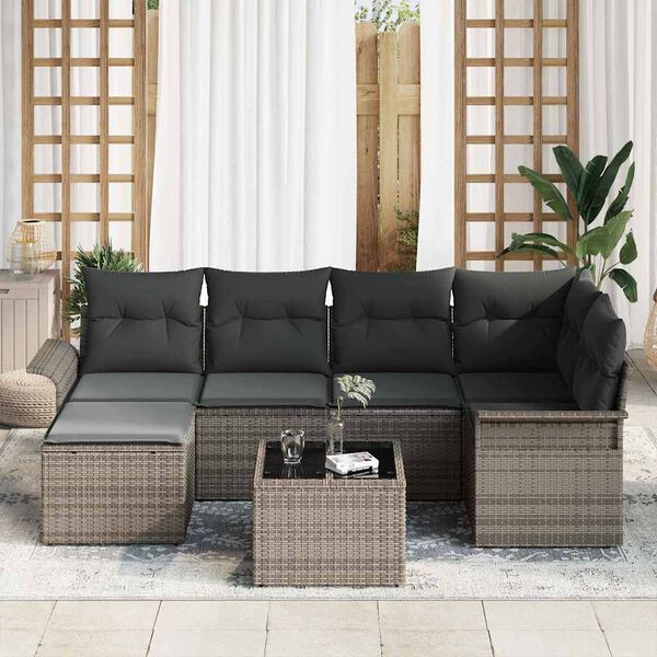 vidaXL Ensemble de canap&eacute; de jardin avec coussin 7 pcs Gris polyrotin