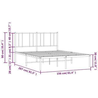 vidaXL Cadre de lit métal sans matelas avec tête de lit noir 150x200cm