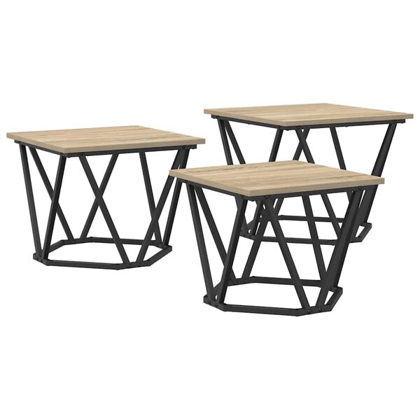 vidaXL Table basse 3 pcs Ch&ecirc;ne sonoma 50 x 50 x 40 cm
