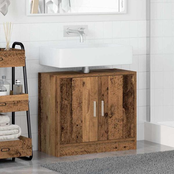 vidaXL Cabinet de salle de bain avec porte Bois Ancien 63 x 29 x 55 cm