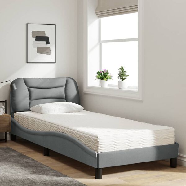 vidaXL Lit avec matelas Hvar gris clair 80x200 cm tissu