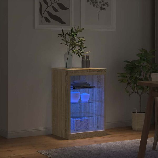 vidaXL Buffet avec lumi&egrave;res LED ch&ecirc;ne sonoma 41x37x67 cm