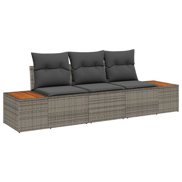 vidaXL Ensemble de canap&eacute; de jardin avec coussin 3 pcs Gris polyrotin