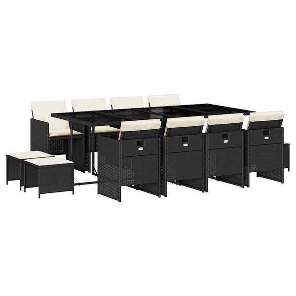 vidaXL Ensemble &agrave; manger de jardin 13 pcs coussins noir r&eacute;sine tress&eacute;e