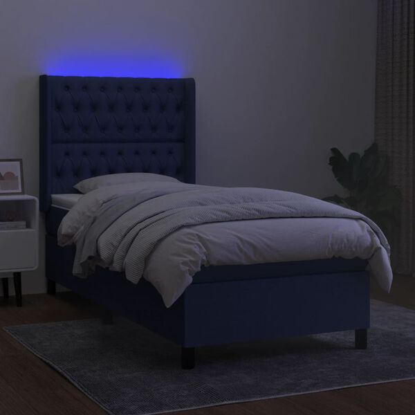 vidaXL Sommier &agrave; lattes de lit matelas et LED Bleu 90x190 cm Tissu