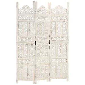 vidaXL Cloison de s&eacute;paration 3 panneaux Blanc 120x165 cm Bois manguier