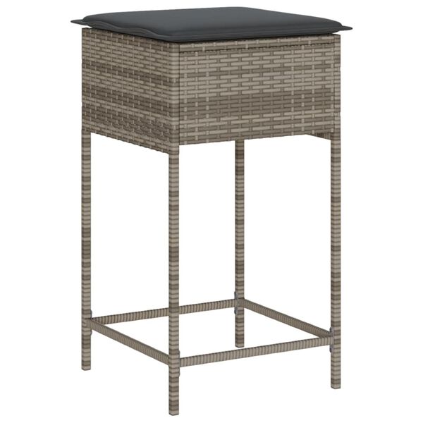 vidaXL Ensemble de bar de jardin 3 pcs et coussins gris r&eacute;sine tress&eacute;e