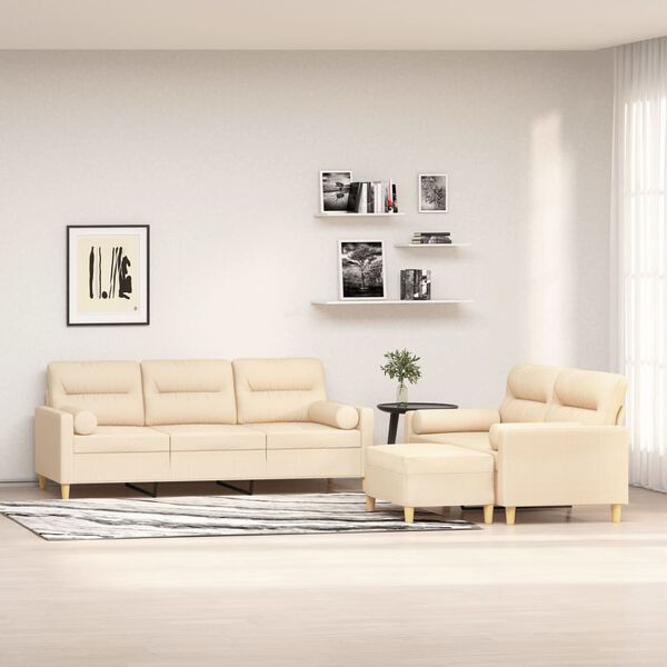 vidaXL Ensemble de canap&eacute;s 3 pcs coussins d&eacute;coratifs et coussins Cr&egrave;me