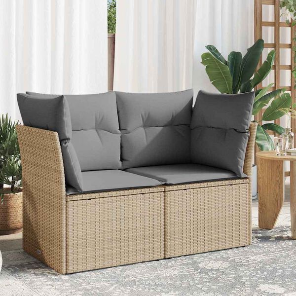 vidaXL Canapé de jardin avec coussins 2 places beige résine tressée