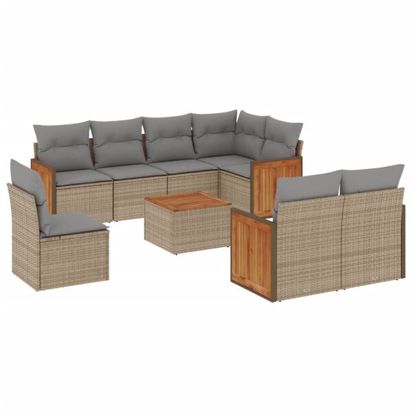 vidaXL Salon de jardin avec coussins 9 pcs beige r&eacute;sine tress&eacute;e