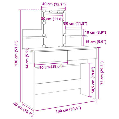 vidaXL Coiffeuse avec LED chêne sonoma 100x40x130 cm