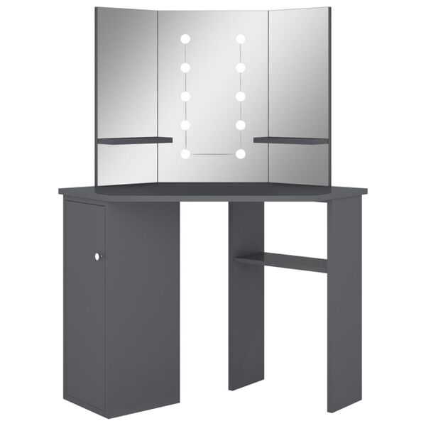 vidaXL Coiffeuse d'angle avec LED Gris 111x54x141,5 cm