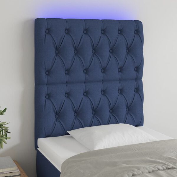 vidaXL T&ecirc;te de lit &agrave; LED Bleu 80x7x118/128 cm Tissu