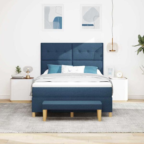 vidaXL Lit &agrave; ressorts avec matelas Bleu 140 x 200 cm tissu