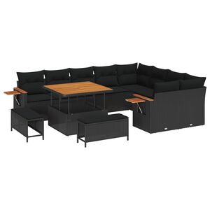 vidaXL Ensemble de canap&eacute; de jardin avec coussin 13 pcs Noir polyrotin