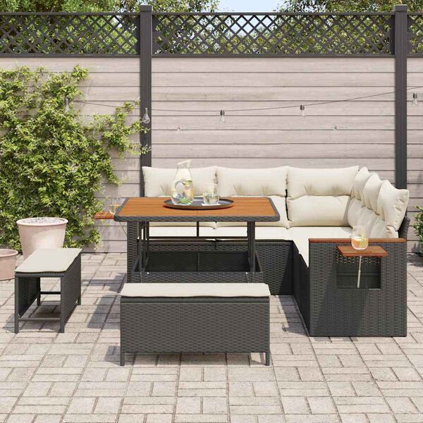 vidaXL Ensemble de canap&eacute; de jardin 9 pcs Noir et Cr&egrave;me polyrotin