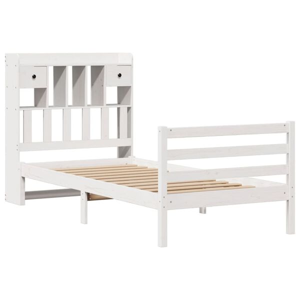 vidaXL Lit bibliothèque sans matelas blanc 90x200cm bois de pin massif