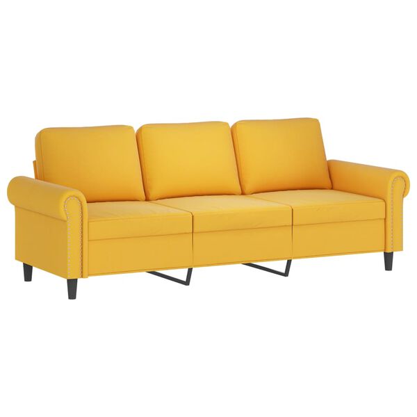 vidaXL Canap&eacute; &agrave; 3 places avec repose-pieds Jaune clair 180 cm Velours