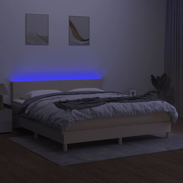 vidaXL Sommier &agrave; lattes de lit avec matelas LED Cr&egrave;me 180x200 cm Tissu