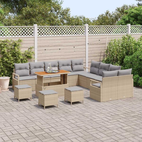 vidaXL Ensemble de canap&eacute; de jardin 14 pcs Beige polyrotin