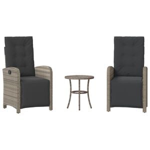 vidaXL Ensemble de bistro 3 pcs avec coussins gris r&eacute;sine tress&eacute;e