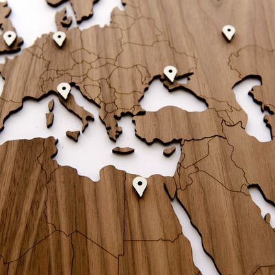 MiMi Innovations Décoration carte du monde murale Bois noyer 130x78 cm