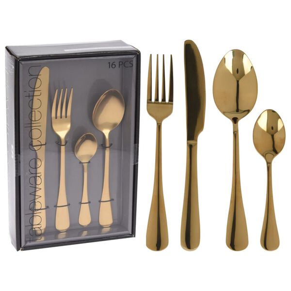 Excellent Houseware Ensemble de couverts 16 pcs Dor&eacute; Acier inoxydable