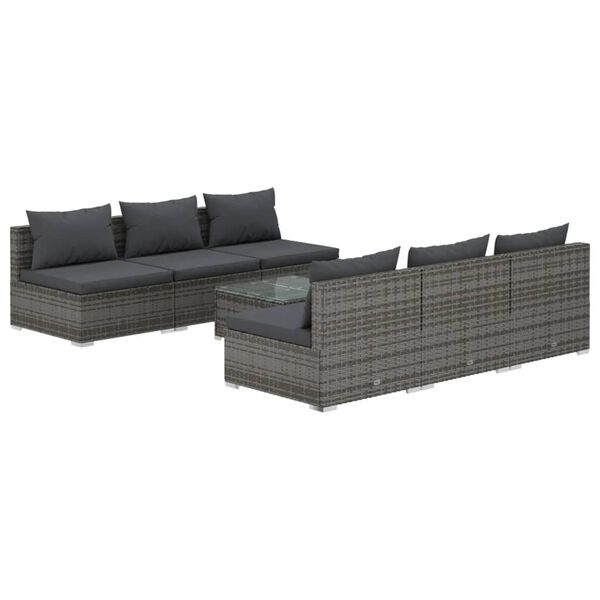 vidaXL Salon de jardin 7 pcs avec coussins r&eacute;sine tress&eacute;e gris