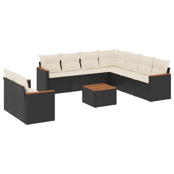 vidaXL Salon de jardin 10 pcs avec coussins noir r&eacute;sine tress&eacute;e