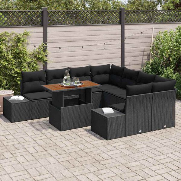 vidaXL Ensemble de salle à manger pour jardin 9 pcs Noir et Marron