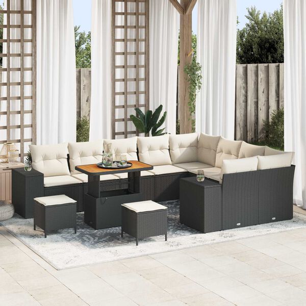 vidaXL Ensemble de canap&eacute; de jardin avec coussin 12 pcs Noir polyrotin