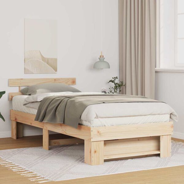 vidaXL Cadre de lit avec t&ecirc;te de lit Marron 100 x 200 cm Pin massif