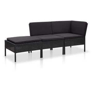 vidaXL Salon de jardin 3 pcs avec coussins R&eacute;sine tress&eacute;e Noir